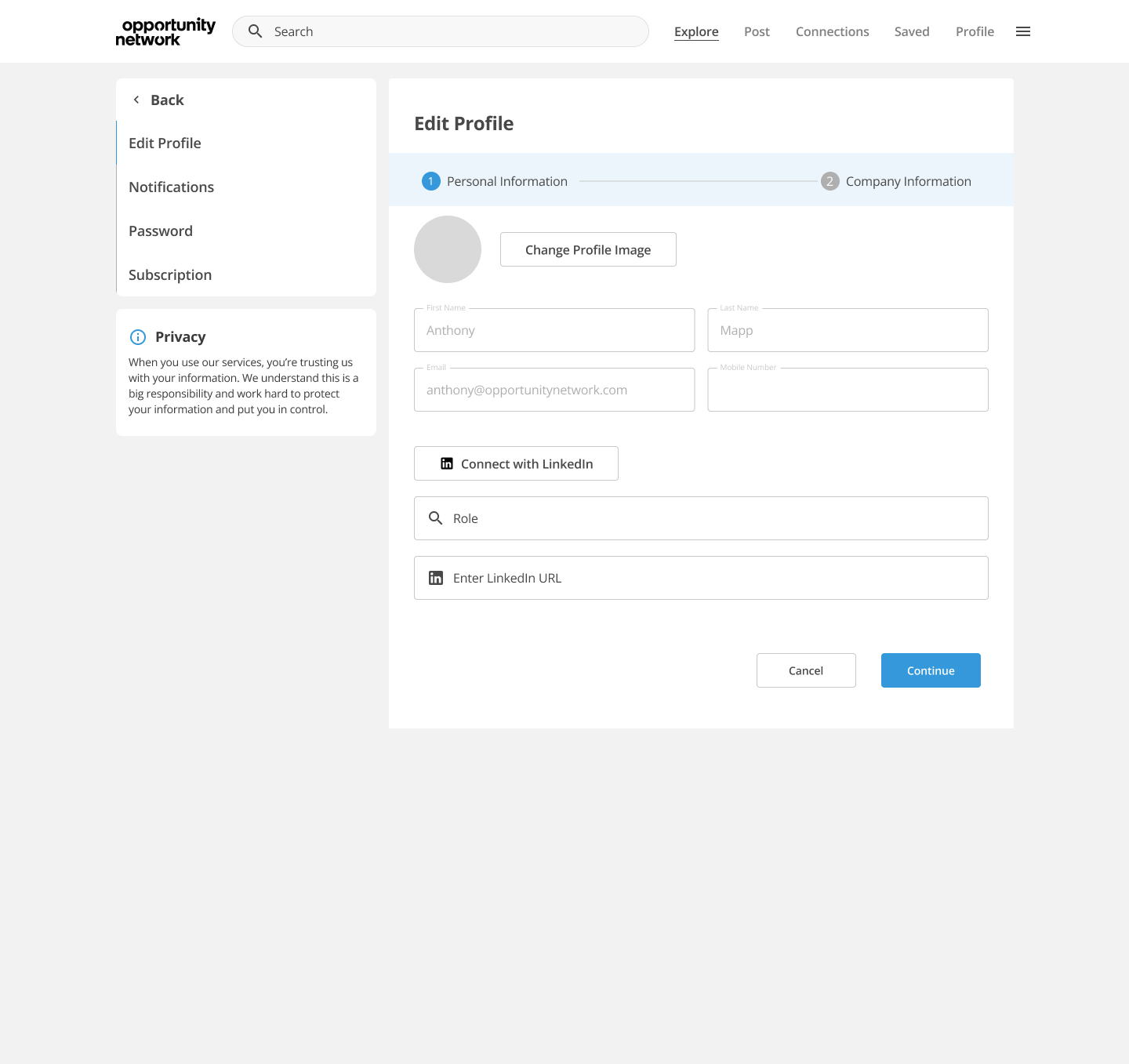 Edit profile – Desktop
